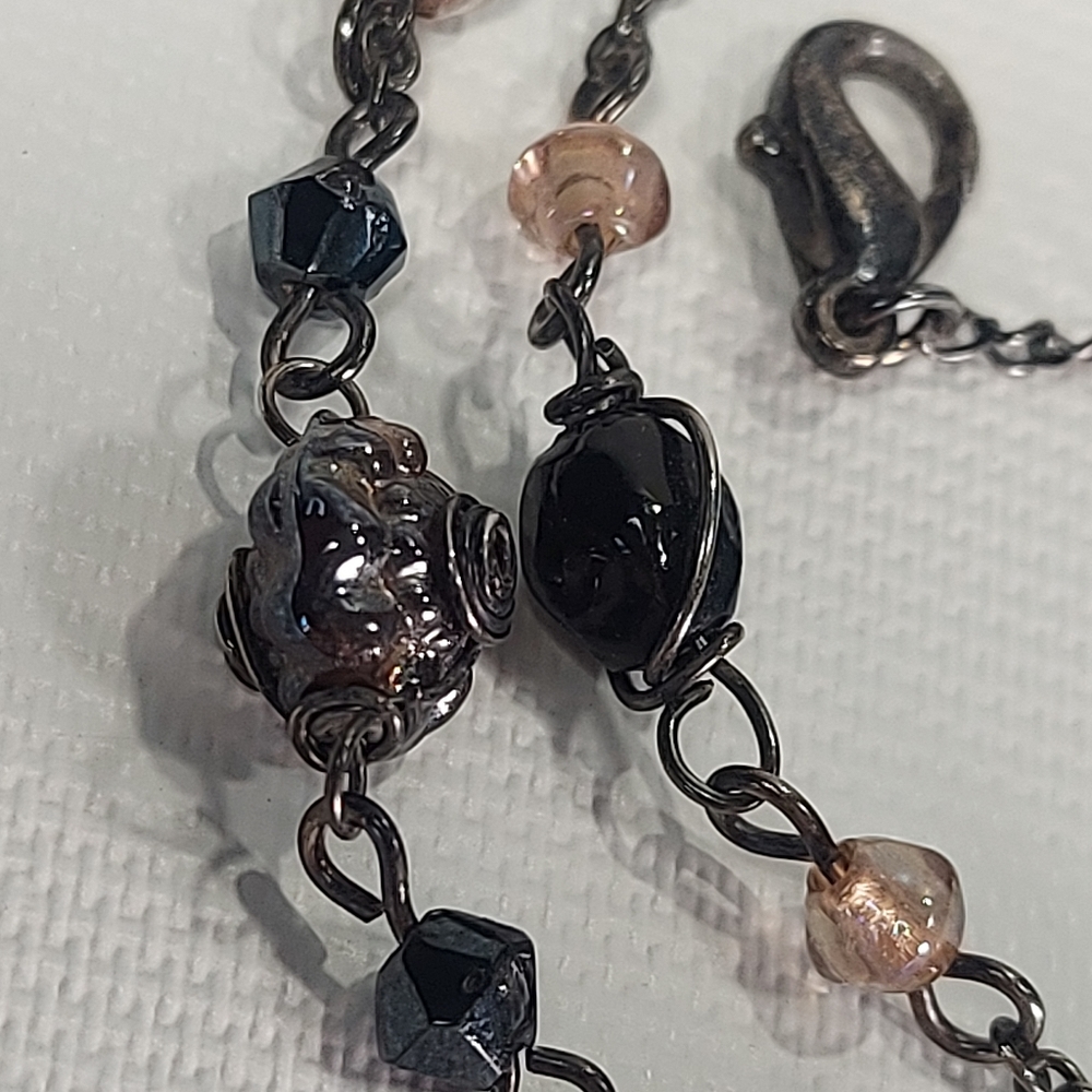 Glass Bead and Gunmetal Double Strand Necklace - Picture 5 of 8